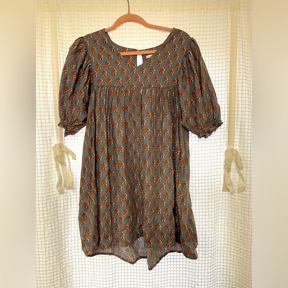 Rylee + Cru Blue Mini Dress with Rust Floral Print